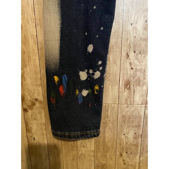 Women's Paint Splattered High Rise Denim Blue Jeans High-Rise Size 28" X 28" - Picture 8 of 12